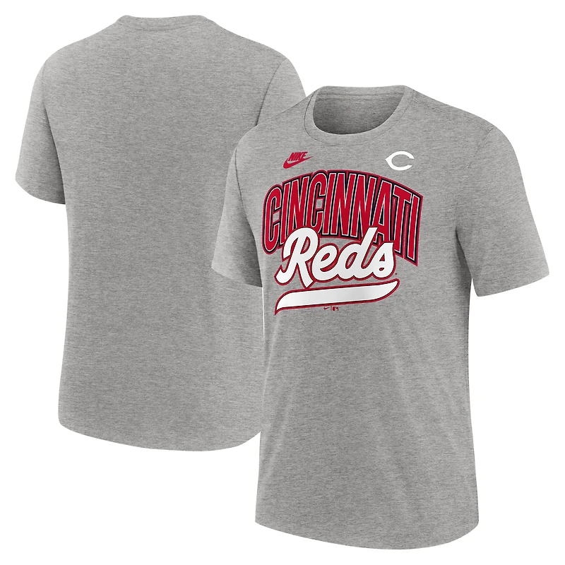T-shirt Nike gris chiné pour homme, collection Cooperstown, style rétro, des Reds de Cincinnati