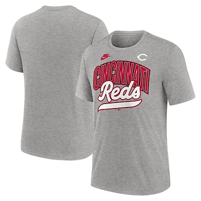 T-shirt Nike gris chiné pour homme, collection Cooperstown, style rétro, des Reds de Cincinnati