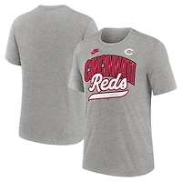 T-shirt Nike gris chiné pour homme, collection Cooperstown, style rétro, des Reds de Cincinnati