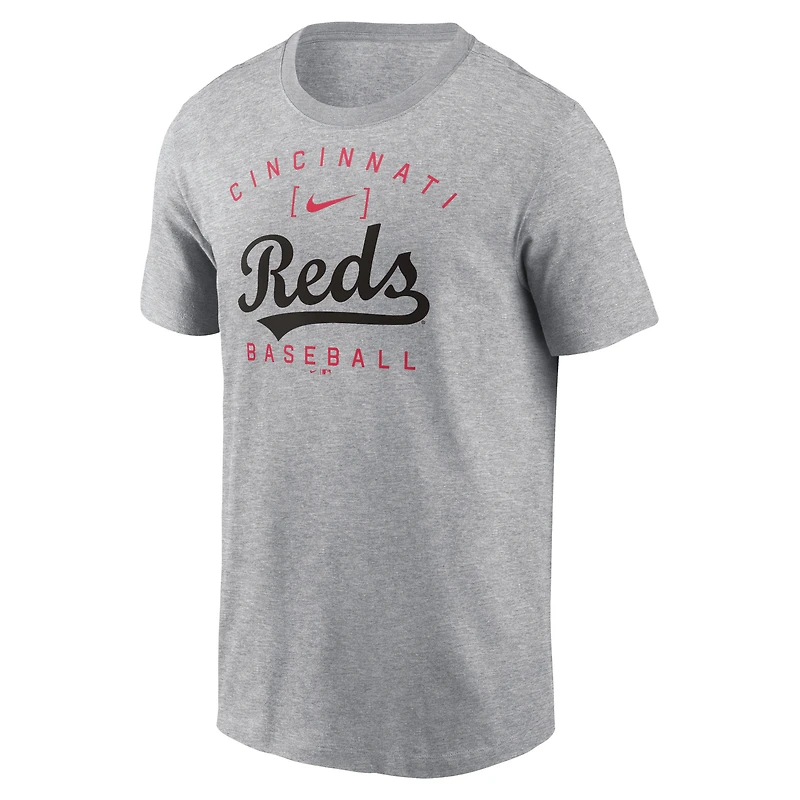 T-shirt Nike Heather Grey Cincinnati Reds Home Team Athletic Arch pour homme