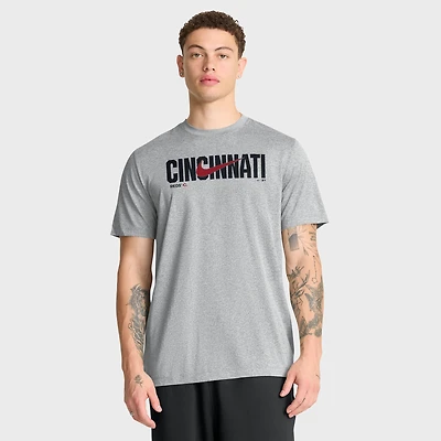 T-shirt Nike Legend Dri-FIT gris chiné pour homme, logo Swoosh des Reds de Cincinnati