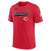 T-shirt Nike rouge chiné pour homme, collection Cooperstown Eras Tri-Blend des Cincinnati Reds