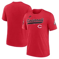 T-shirt Nike rouge chiné pour homme, collection Cooperstown Eras Tri-Blend des Cincinnati Reds