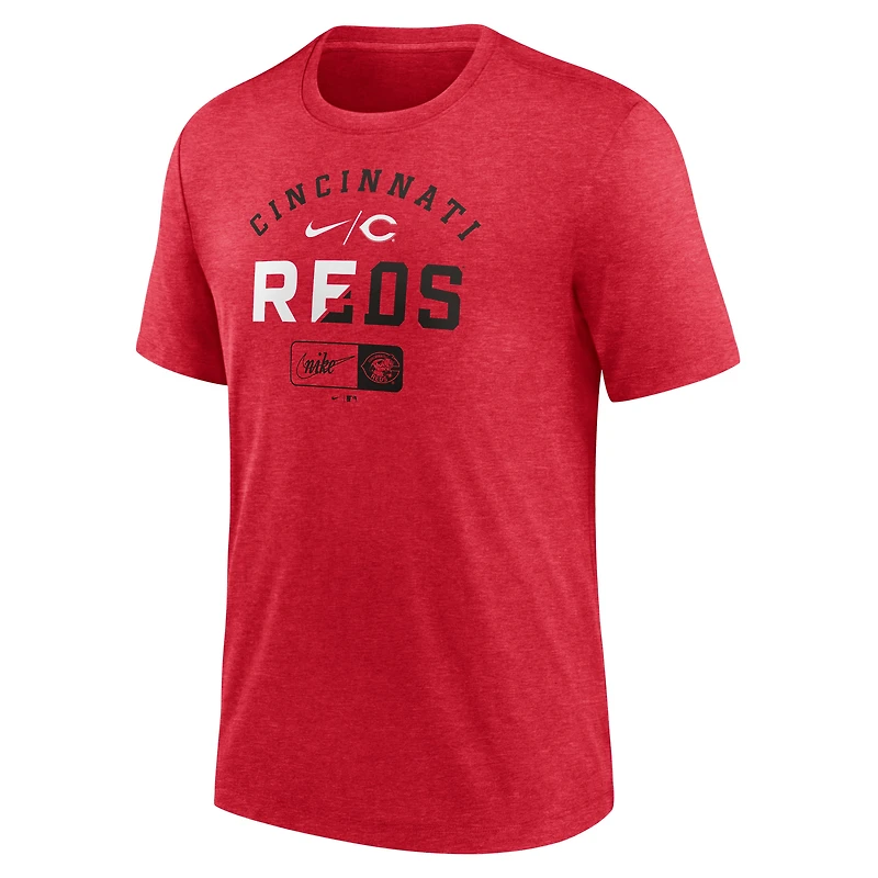 T-shirt à trois mélanges Nike Cincinnati Reds Rewind Review Slash pour homme, rouge chiné