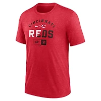 T-shirt à trois mélanges Nike Cincinnati Reds Rewind Review Slash pour homme, rouge chiné