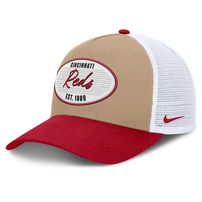 Men's Nike  Khaki/Red Cincinnati Reds Rise A-Frame Trucker Adjustable Hat