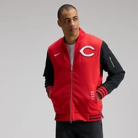 Veste aviateur Nike rouge/noir pour homme, collection authentique des Reds de Cincinnati, coupe décontractée, entièrement zippée.