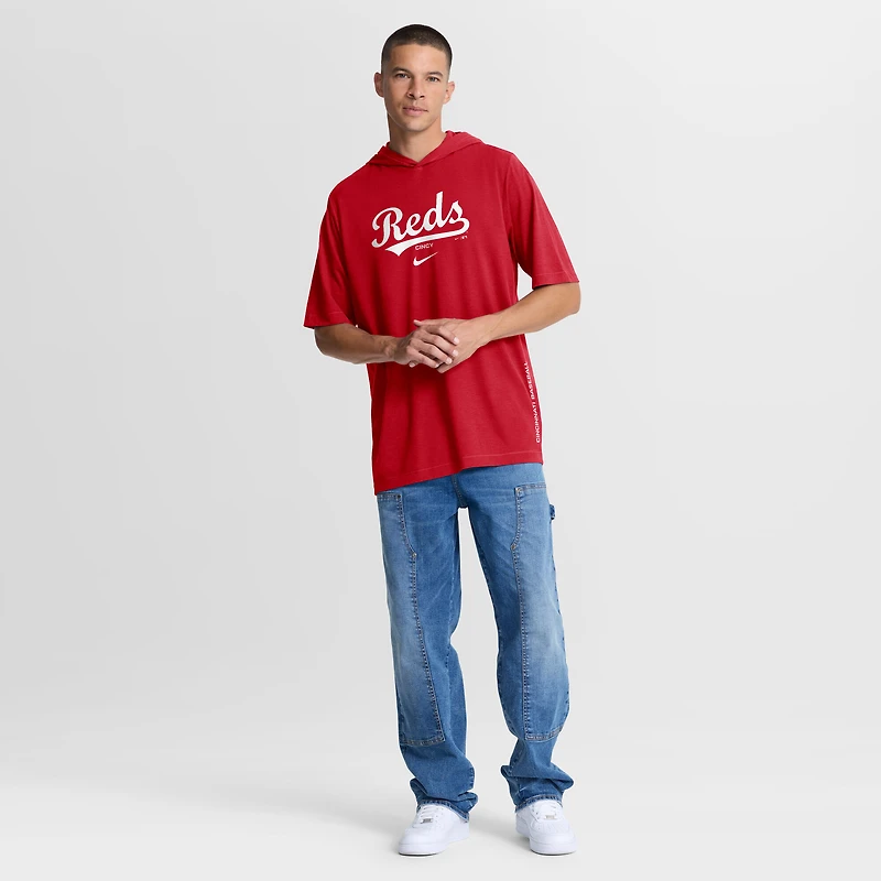 T-shirt à capuche Nike rouge Cincinnati Reds pour homme, en mélange de trois matières.