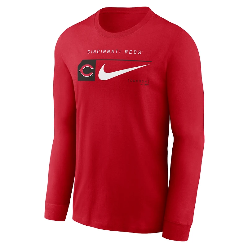 T-shirt à manches longues Nike rouge Cincinnati Reds avec logo local Swoosh Lockup pour homme