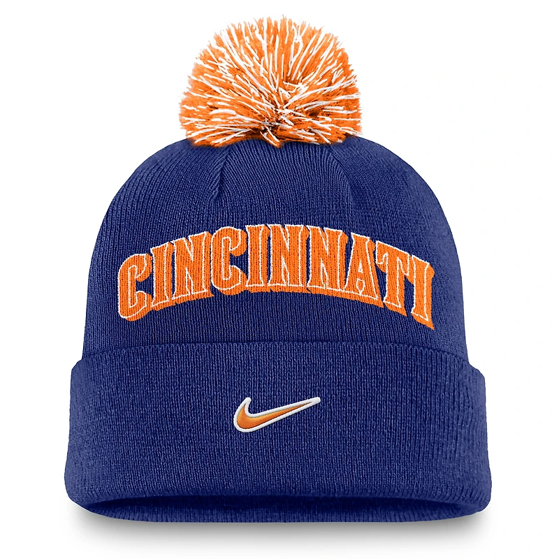 Men's Nike  Royal Cincinnati Reds Peak Cuffed Knit Hat with Pom