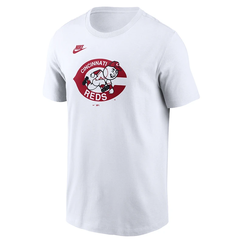 T-shirt Nike blanc pour homme, collection Cooperstown, logo des Reds de Cincinnati