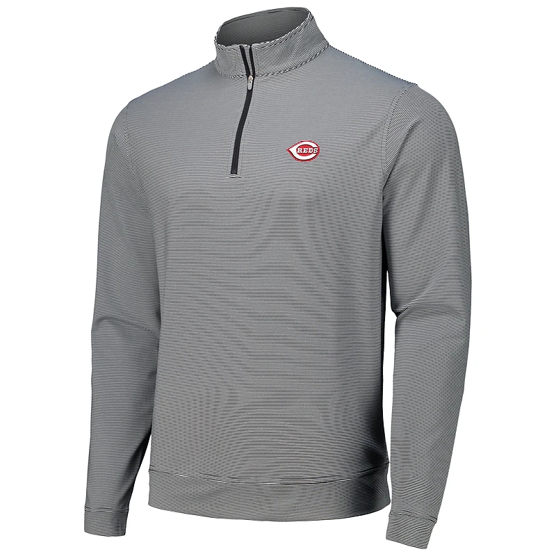 Men's Peter Millar Black Cincinnati Reds Perth Sugar Stripe Performance Quarter-Zip Top