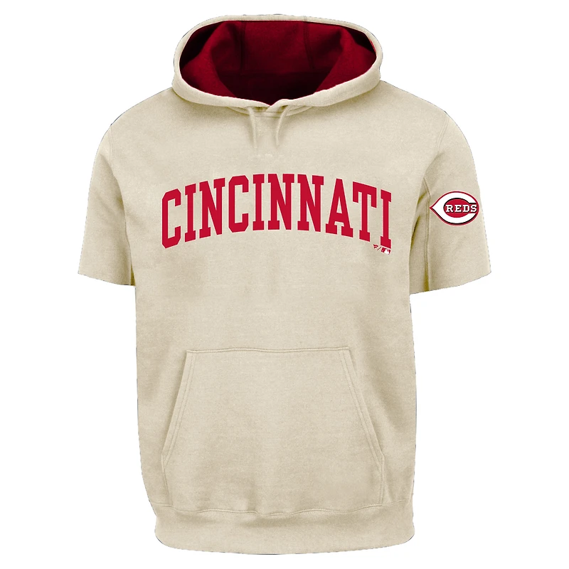 Sweat à capuche manches courtes contrastées Cincinnati Reds couleur crème pour homme, grandes tailles