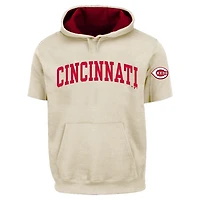 Sweat à capuche manches courtes contrastées Cincinnati Reds couleur crème pour homme, grandes tailles