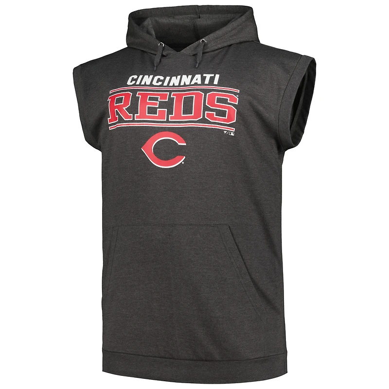Sweat à capuche sans manches pour hommes Profile Heather Charcoal Cincinnati Reds Big & Tall Muscle