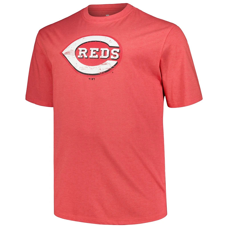 T-shirt pour hommes Profile Heather Red Cincinnati Reds Big & Tall avec logo vieilli
