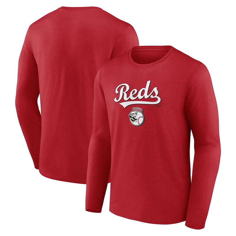 Men's  Red Cincinnati Reds Team Lockup Long Sleeve T-Shirt