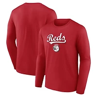 T-shirt rouge à manches longues Team Lockup des Reds de Cincinnati pour homme