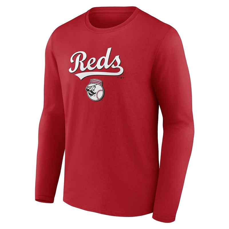 Men's  Red Cincinnati Reds Team Lockup Long Sleeve T-Shirt