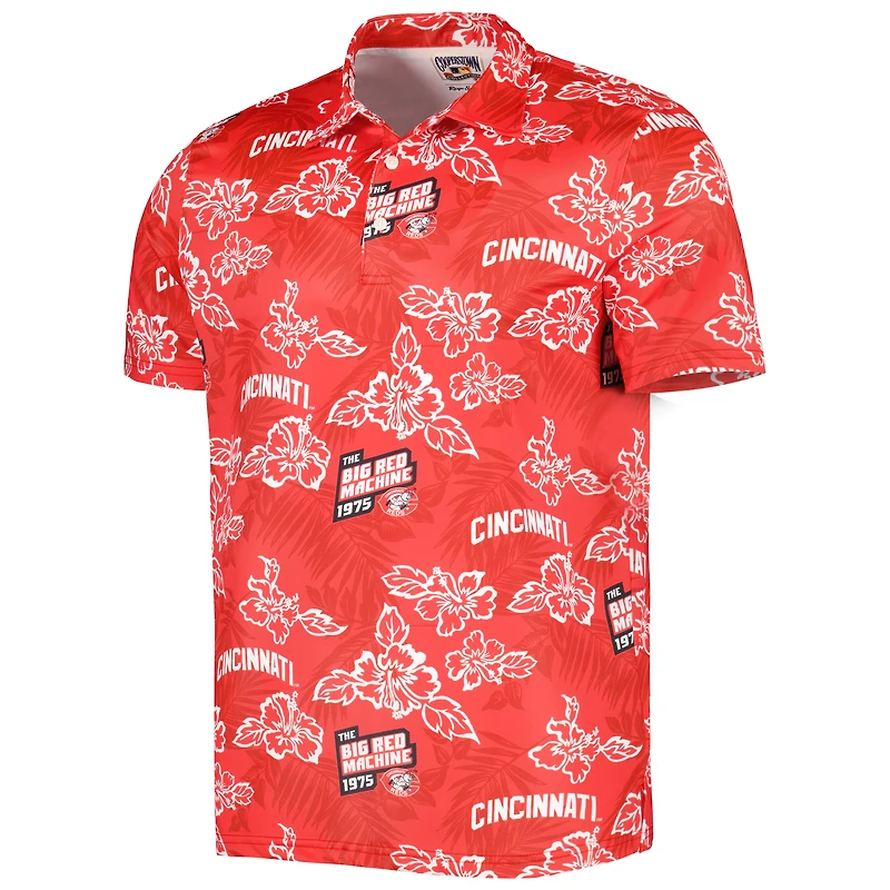 Polo pour homme Reyn Spooner Red Cincinnati Reds Cooperstown Collection Puamana Print