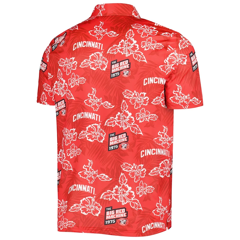 Polo pour homme Reyn Spooner Red Cincinnati Reds Cooperstown Collection Puamana Print