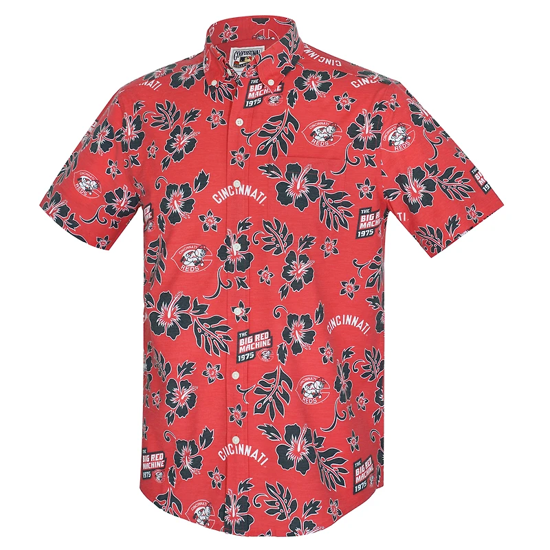 Men's Reyn Spooner  Red Cincinnati Reds Cooperstown Kekai Performance Button-Down Tri-Blend Top