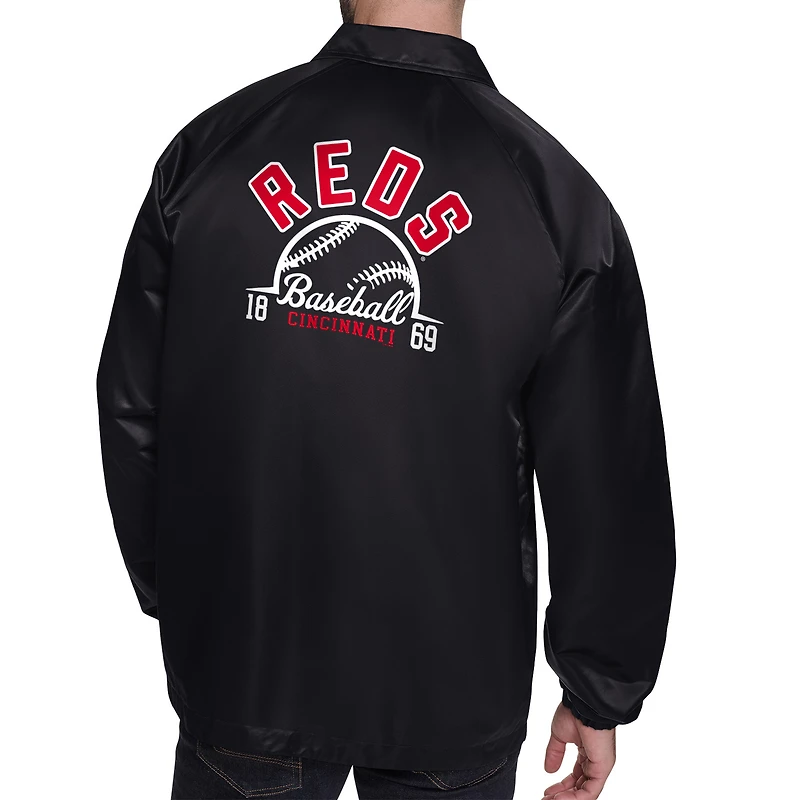 Men's Starter  Black Cincinnati Reds Retro Logo Raglan Coaches Full-Snap Jacket
