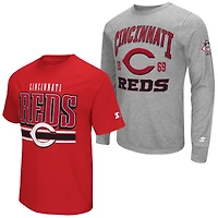 Men's Starter  Heather Gray/Red Cincinnati Reds Two-Pack Long Sleeve & Short T-Shirt Set