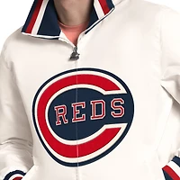 Veste universitaire zippée Starter blanche pour homme, logo Captain Cooperstown, des Reds de Cincinnati.
