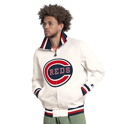 Men's Starter White Cincinnati Reds The Captain Cooperstown Logo Full-Zip Varsity Jacket