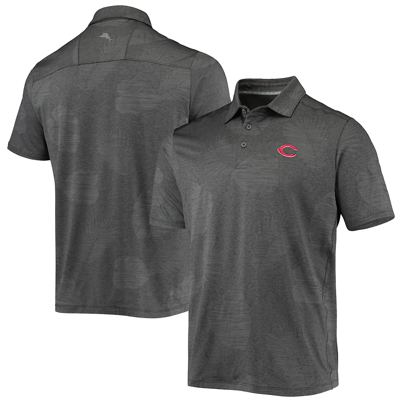 Polo pour homme Tommy Bahama Charcoal Cincinnati Reds Palm Coast Delray Fond IslandZone Allover