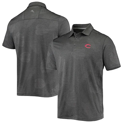 Polo pour homme Tommy Bahama Charcoal Cincinnati Reds Palm Coast Delray Fond IslandZone Allover