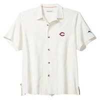Men's Tommy Bahama White Cincinnati Reds Island Fly Ball Camp COOLMAX Tri-Blend Button-Up Shirt