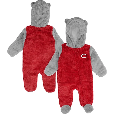 Nouveau-né et bébé rouge/gris Cincinnati Reds Game Nap Teddy Fleece Bunting Full-Zip Sleeper