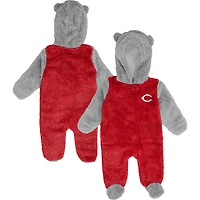 Nouveau-né et bébé rouge/gris Cincinnati Reds Game Nap Teddy Fleece Bunting Full-Zip Sleeper