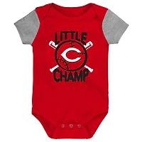 Newborn & Infant Red/Heather Gray Cincinnati Reds Little Champ Three-Pack Bodysuit Bib Booties Set