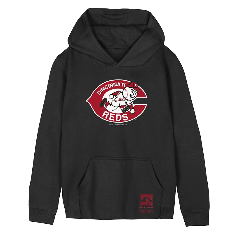 Sweat à capuche rétro noir Mitchell & Ness pour tout-petit, avec logo des Reds de Cincinnati