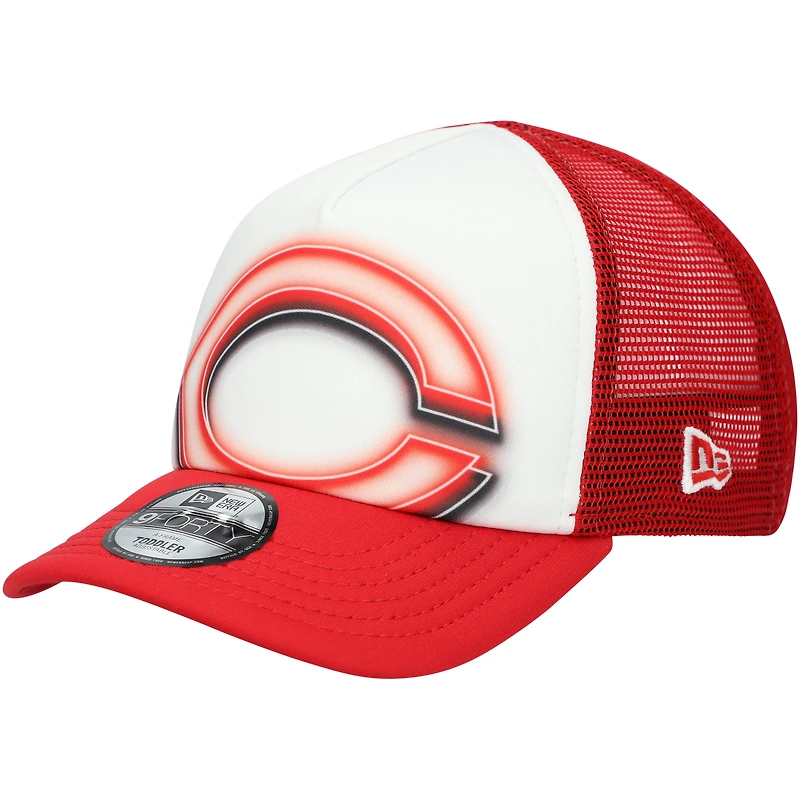 Casquette ajustable New Era blanche/rouge pour tout-petits, modèle A-Frame 9FORTY des Cincinnati Reds
