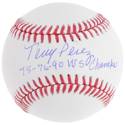 Tony Perez Cincinnati Reds Baseball dédicacé avec inscription "75 76 90 WS Champs"