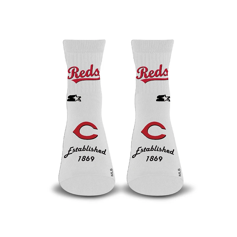 Chaussettes unisexe Starter blanches Cincinnati Reds, motif « Established Stencil », mi-mollet