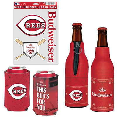 WinCraft Cincinnati Reds MLB x Budweiser Refroidisseur de canettes, refroidisseur de bouteilles et pack d'autocollants