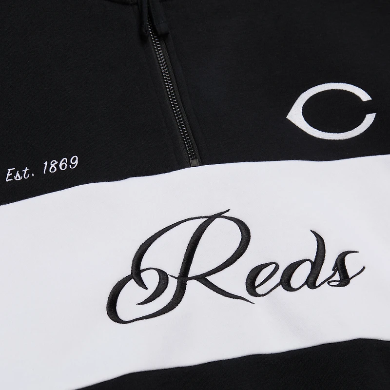 Haut à enfiler quart de zip noir pour femme Mitchell & Ness Cincinnati Reds Cooperstown Collection