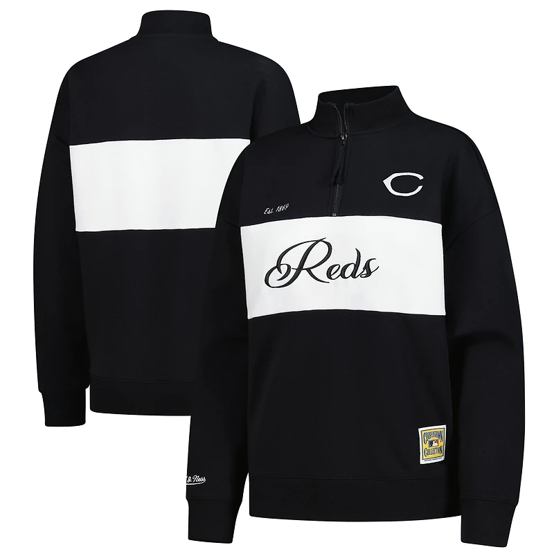 Haut à enfiler quart de zip noir pour femme Mitchell & Ness Cincinnati Reds Cooperstown Collection