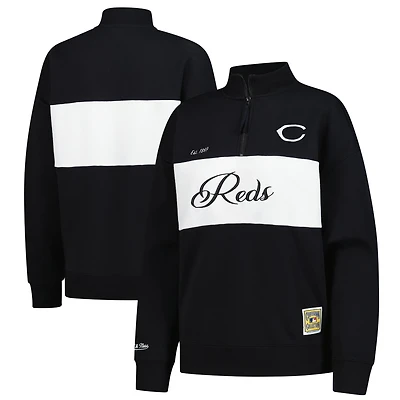 Haut à enfiler quart de zip noir pour femme Mitchell & Ness Cincinnati Reds Cooperstown Collection