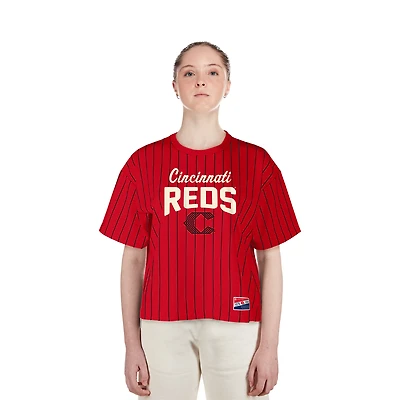Women's New Era  Red Cincinnati Reds City Connect Multiplier Pinstripe Cropped T-Shirt
