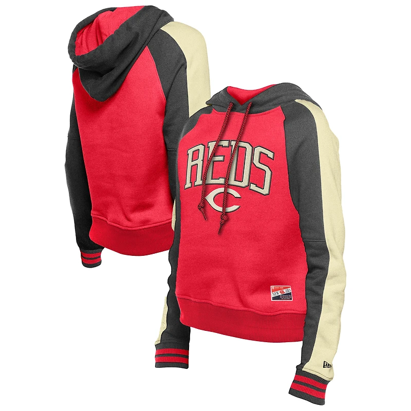 Sweat à capuche court manches raglan rouge Cincinnati Reds Cooperstown Collection pour femme de New Era