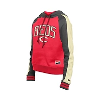 Sweat à capuche court manches raglan rouge Cincinnati Reds Cooperstown Collection pour femme de New Era