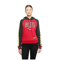 Sweat à capuche court manches raglan rouge Cincinnati Reds Cooperstown Collection pour femme de New Era