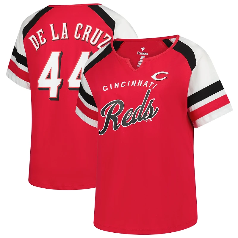 Profil femme Elly De La Cruz Rouge Cincinnati Reds T-shirt raglan grande taille avec nom et numéro