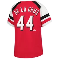 Women's Profile Elly De La Cruz Red Cincinnati Reds Plus Name & Number Raglan T-Shirt